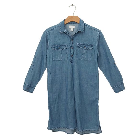 Old Navy Other - Old Navy Girls Shirt Dress Large 10-12 Blue 1/2 Button Collared Roll Tab Sleeve